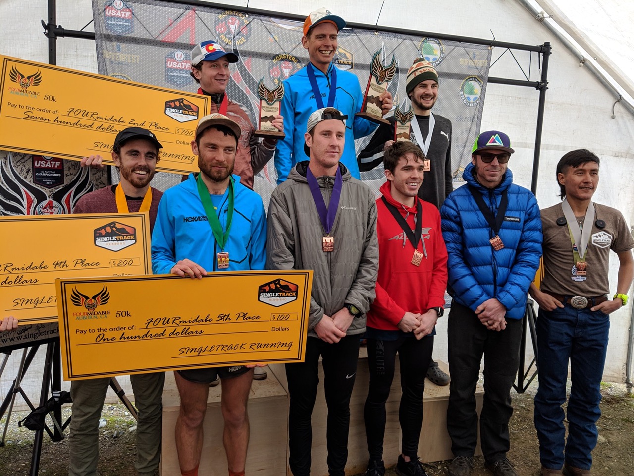 top 10 finishers at the USATF 50k trail championships at Fourmidable